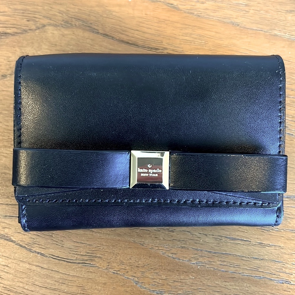 Kate Spade small black leather bow wallet